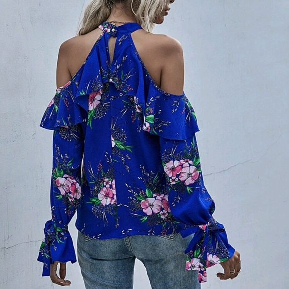 Floral cold shoulder ruffle blouse - Picture 3 of 7